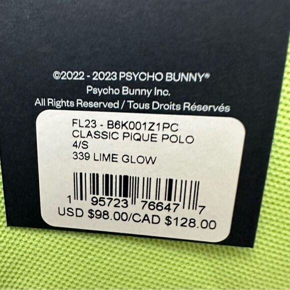 Psycho Bunny Men's Green Polo Shirt Classic Lime Glow Green Size 4 Small - Picture 4 of 7